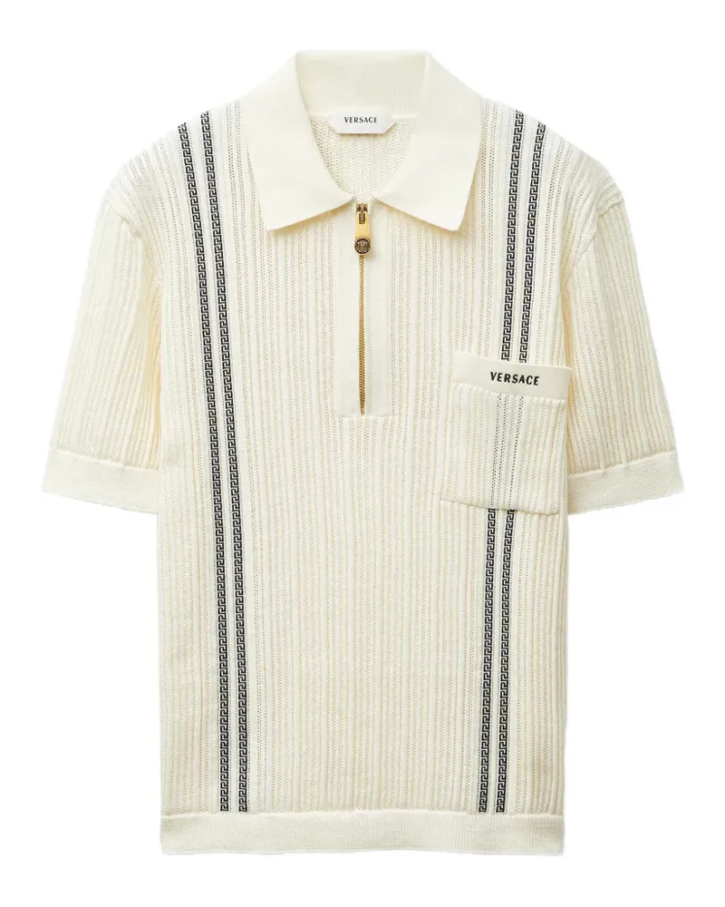 Versace embroidered-logo cotton knit polo shirt - Nude Nude