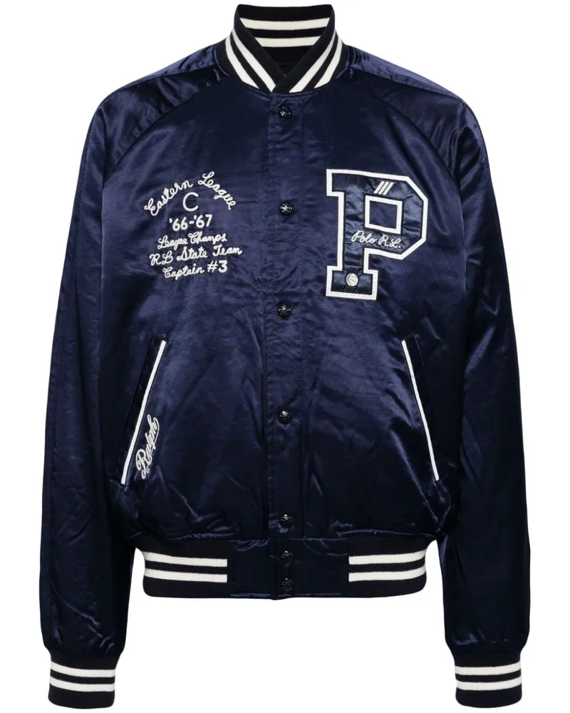 Ralph Lauren Satin-Bomberjacke mit Logo-Applikation - Blau Blau