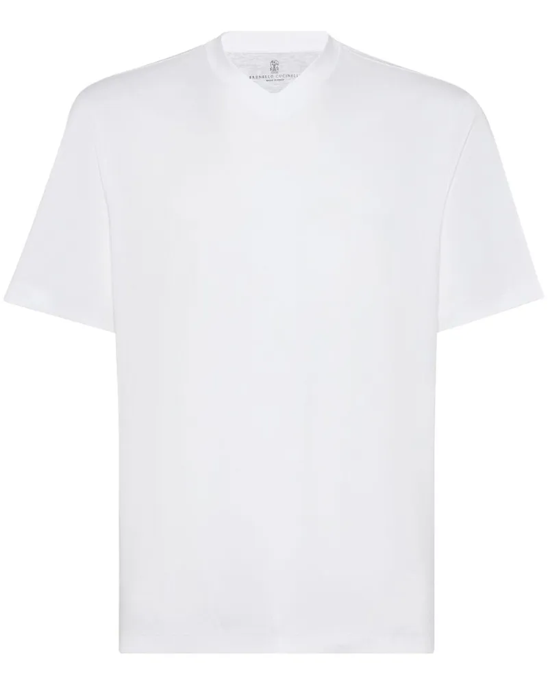 Brunello Cucinelli T-Shirt mit V-Ausschnitt Weiß