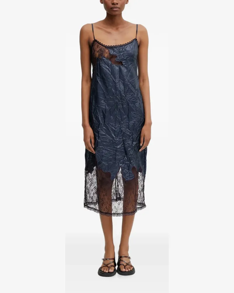 Andersson Bell crinkled lace-trim midi dress - Blau Blau