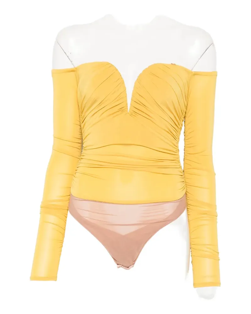 Elisabetta Franchi ruched off-the-shoulder bodysuit - Gelb Gelb