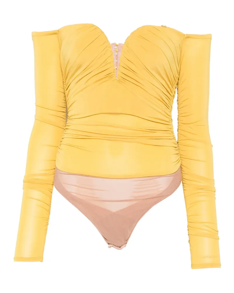 Elisabetta Franchi ruched off-the-shoulder bodysuit - Gelb Gelb