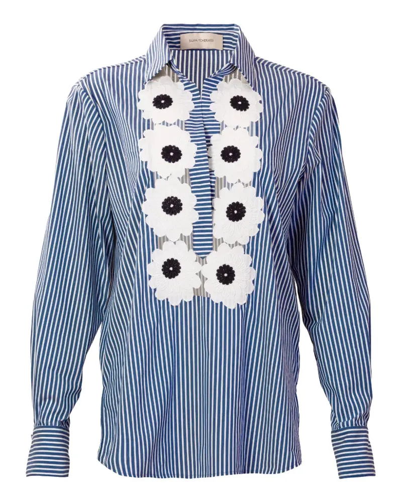 Silvia Tcherassi Karole striped floral blouse - Blau Blau