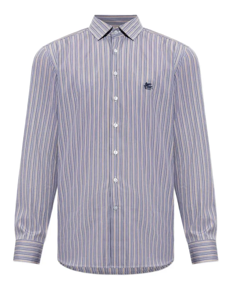 Etro Gestreiftes Hemd mit Logo-Stickerei - Blau Blau
