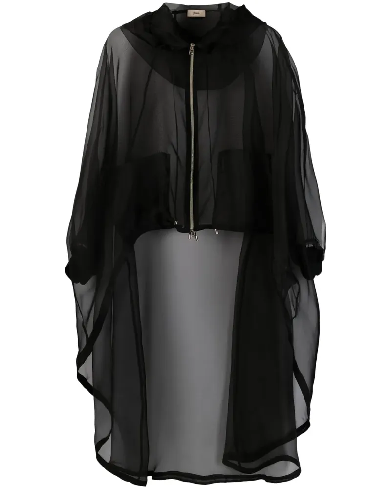 Herno Cape aus Chiffon mit Kapuze - Schwarz Schwarz