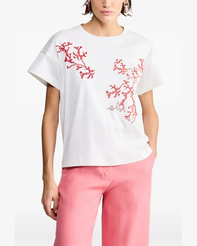 Giorgio Armani T-Shirt mit perlenverziertem Korallenmotiv - Weiß Weiß