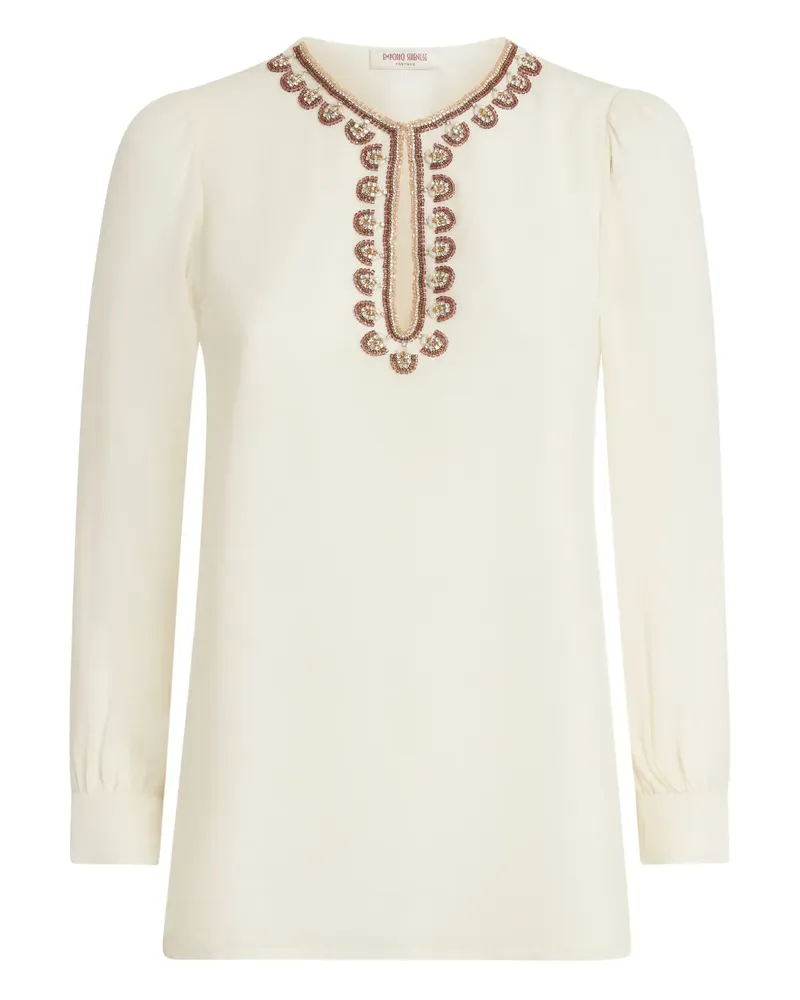 Emporio Sirenuse Bluse mit aufgestickten Perlen - Nude Nude
