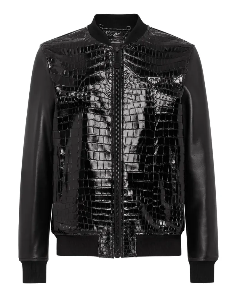 Philipp Plein Bomberjacke mit Einsätzen in Kroko-Optik - Schwarz Schwarz