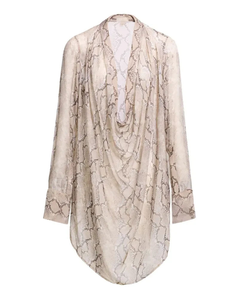 Elie Saab Drapierte Bluse mit Pythonprint - Nude Nude