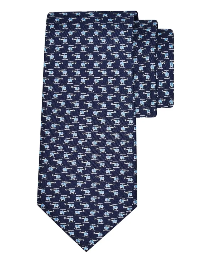 Ferragamo helicopter print silk tie - Blau Blau
