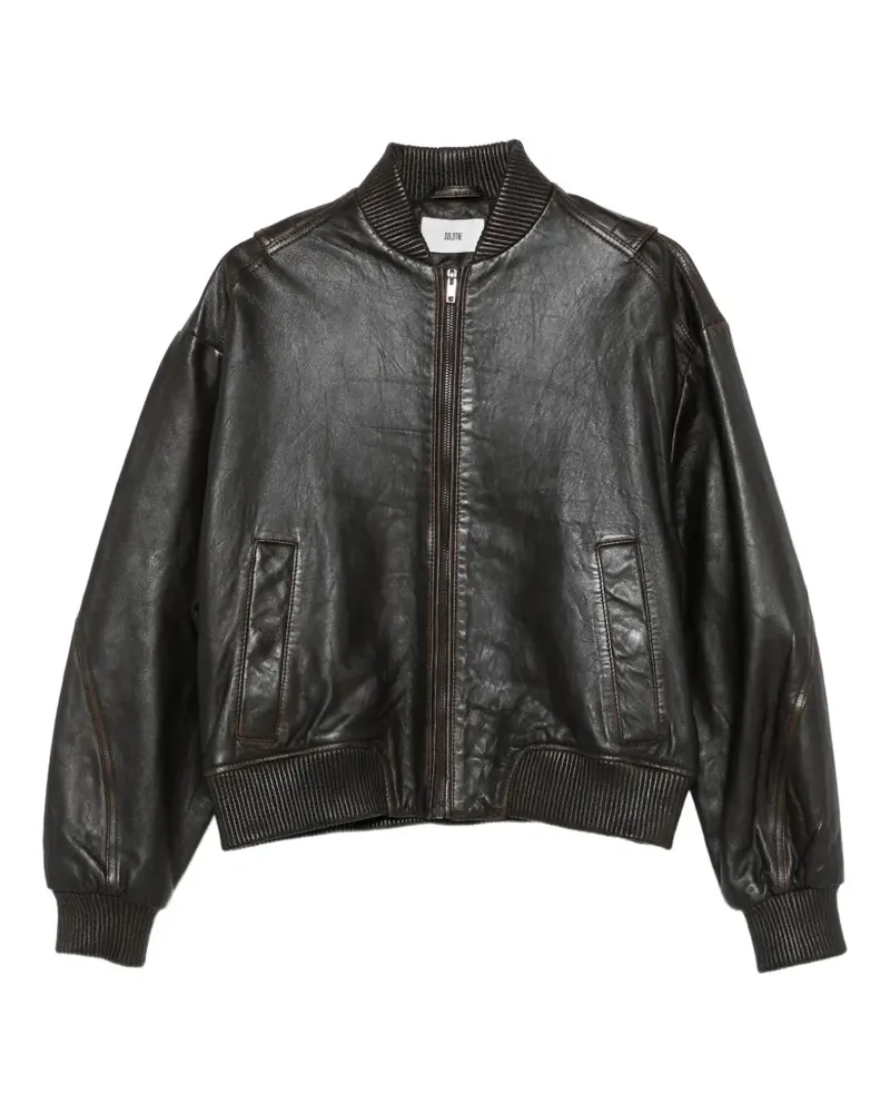 SOLOTRE ribbed-trim leather jacket - Braun Braun