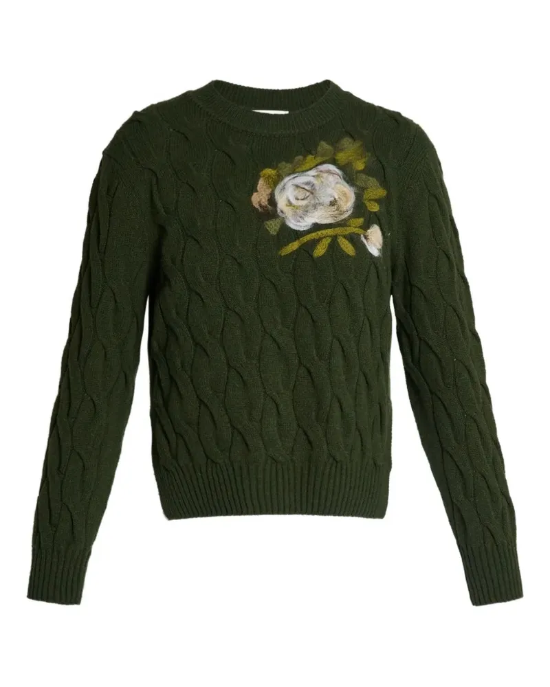 Erdem Zopfmuster-Pullover mit Blumenstickerei - Grün Grün
