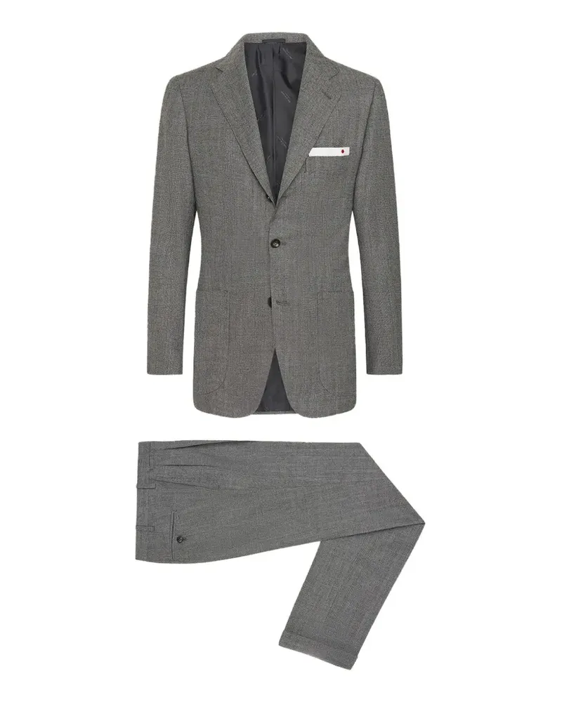 Kiton Wollanzug mit Fischgrätenmuster - Grau Grau