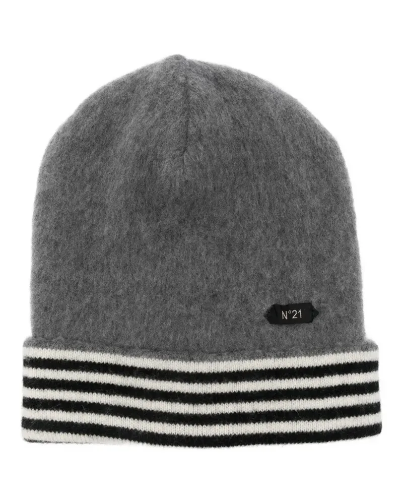 N° 21 Beanie mit gestreiften Details - Grau Grau