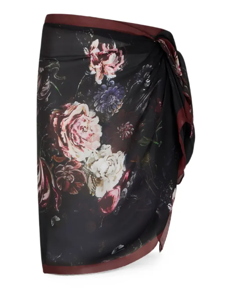 Roberto Cavalli Seidenschal mit Blumenprint - Schwarz Schwarz