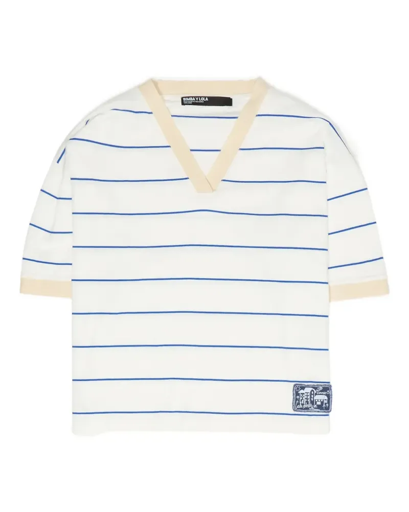 BIMBA Y LOLA Gestreiftes T-Shirt mit Logo-Patch - Weiß Weiß