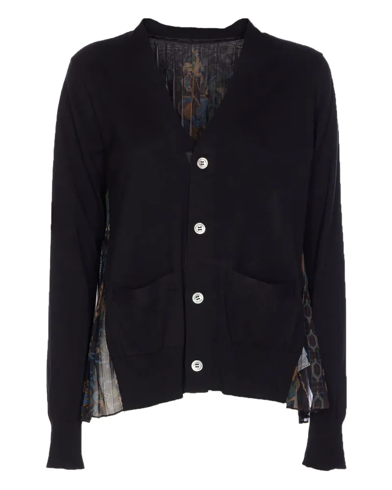Sacai Falten-Cardigan mit Blumen-Print - Schwarz Schwarz