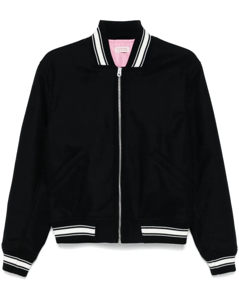 FURSAC Bomberjacke mit gestreiftem Detail - Schwarz Schwarz