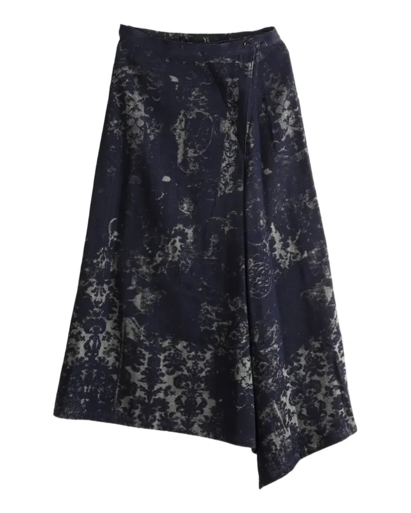 Yohji Yamamoto damask-print wrap maxi skirt - Blau Blau