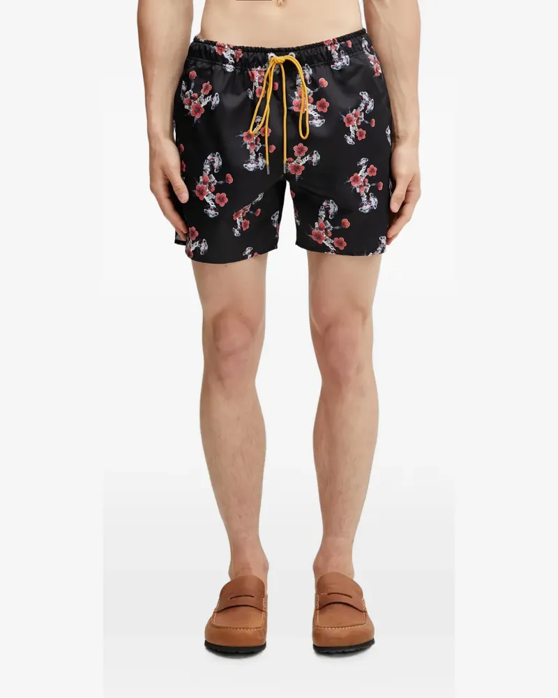 RHUDE floral-print drawstring swim shorts - Schwarz Schwarz