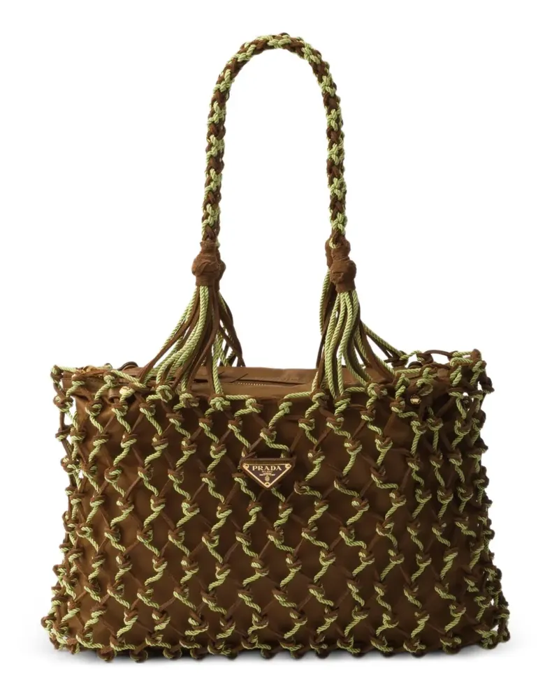 Prada macramé logo-plaque tote bag - Braun Braun
