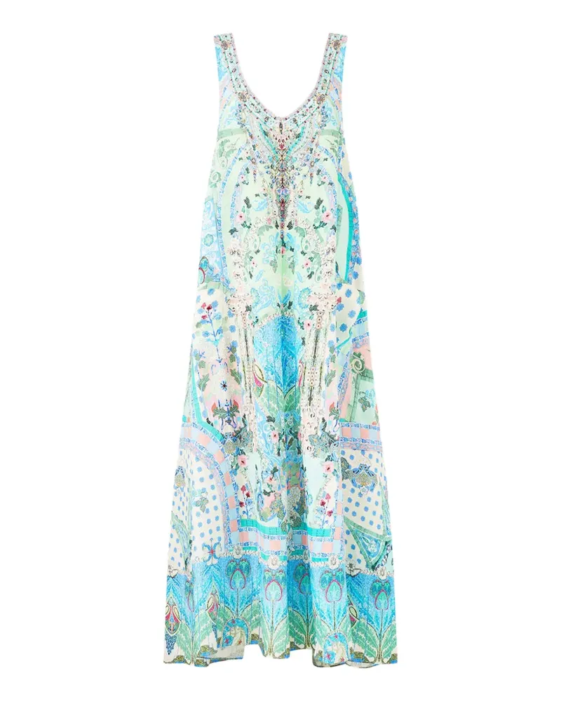 Camilla Midsummer Mosaics V-neck pocket midi dress - Grün Grün