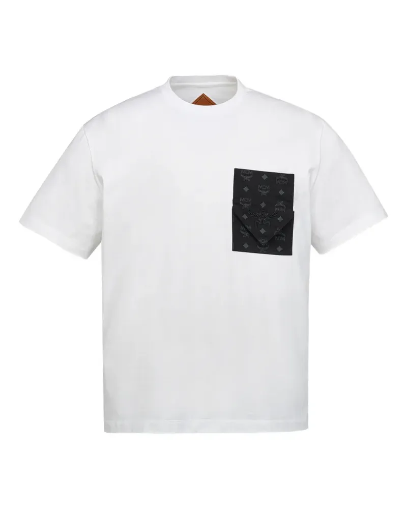 MCM T-Shirt mit Monogramm-Patch - Weiß Weiß