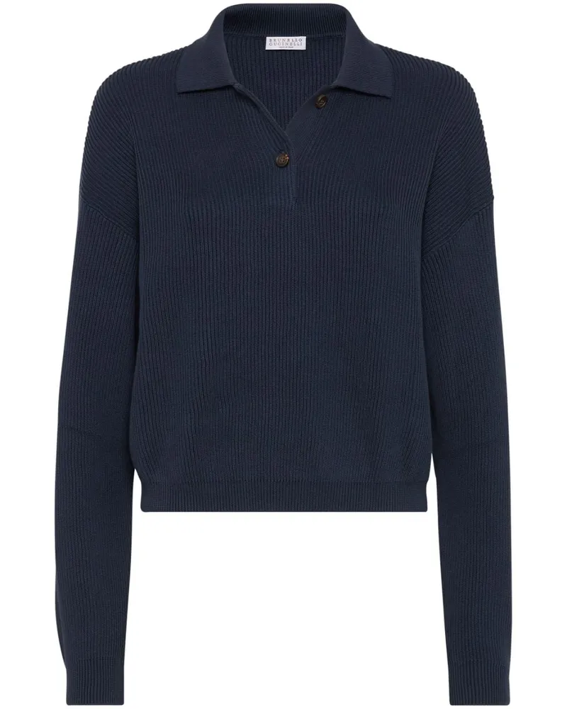 Brunello Cucinelli Poloshirt aus geripptem Strick - Blau Blau