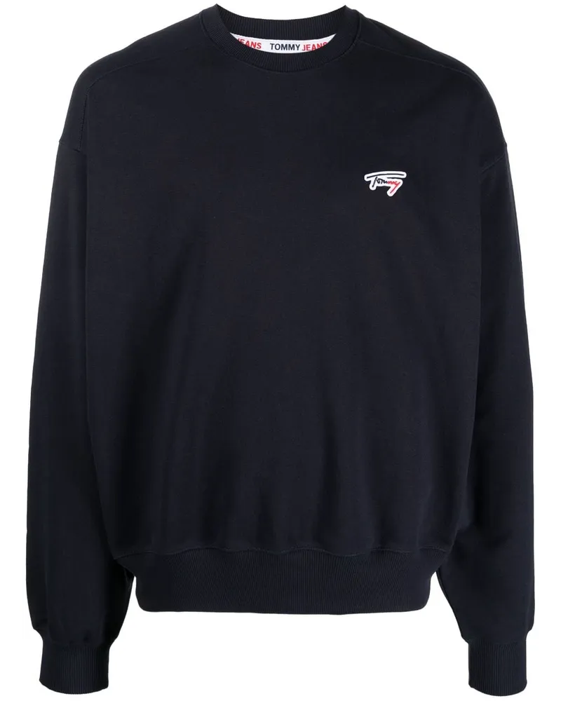 Tommy Hilfiger Geripptes Sweatshirt mit Logo-Patch Blau