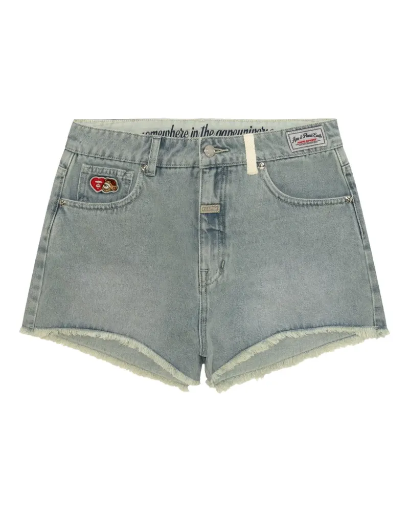 BAPE frayed logo-patch shorts - Blau Blau