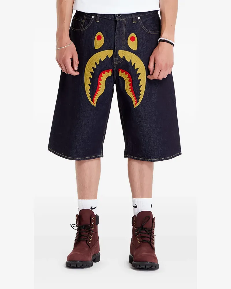 BAPE Jeans-Shorts mit Bananenkopf-Stickerei - Blau Blau