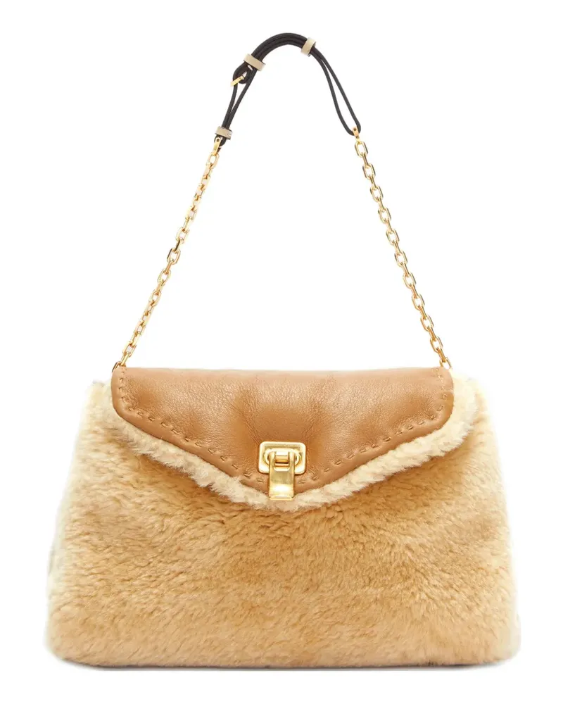 Ermanno Scervino Joy Schultertasche mit Shearling-Kette - Nude Nude
