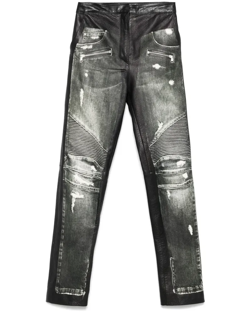 Balmain Lederhose mit Jeans-Print - Schwarz Schwarz