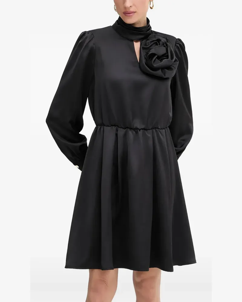 Fracomina flower-embellished mock-neck mini dress - Schwarz Schwarz