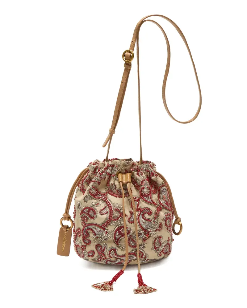 Maliparmi bead-embellished paisley-print bucket bag - Nude Nude