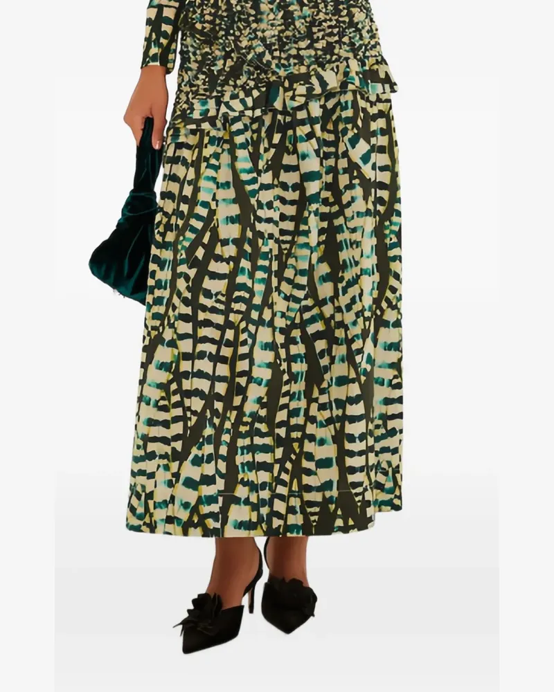 FARM Rio smocked leaf-print maxi skirt - Grün Grün
