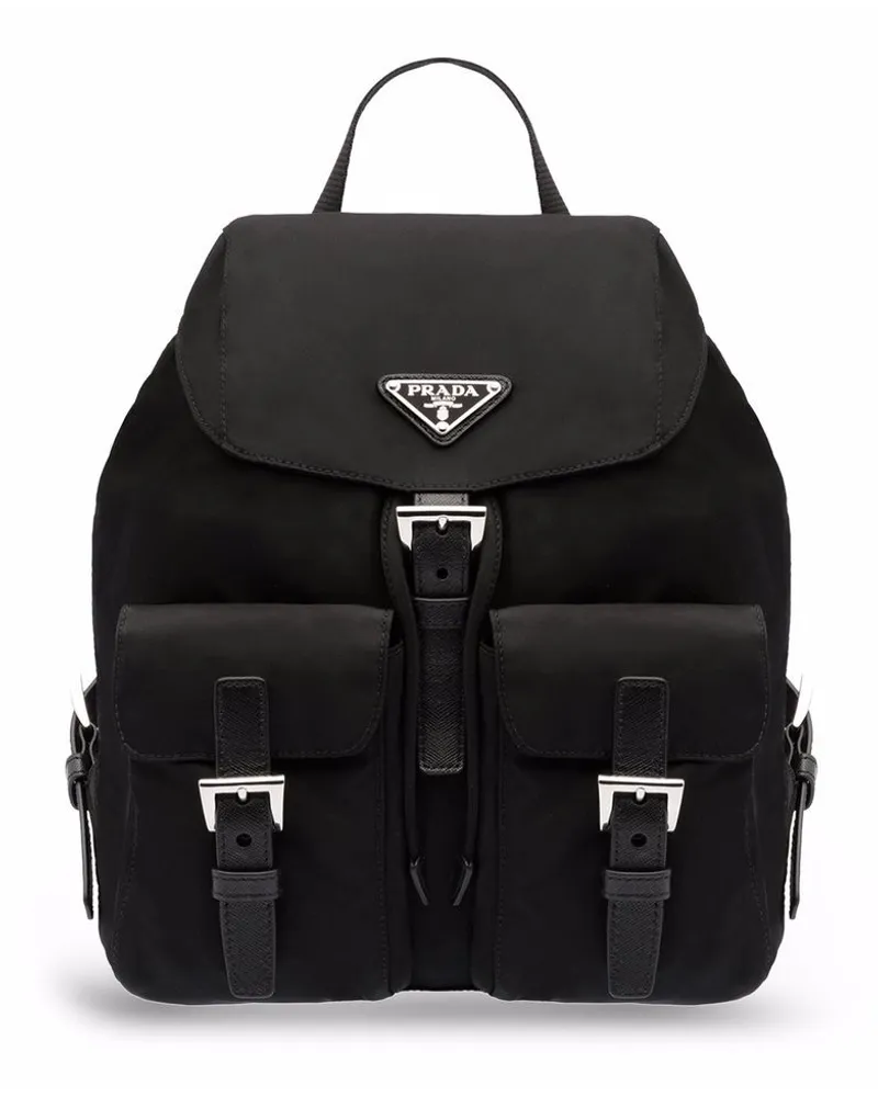 Prada Kleiner Rucksack mit Triangel-Logo aus Emaille - Schwarz Schwarz