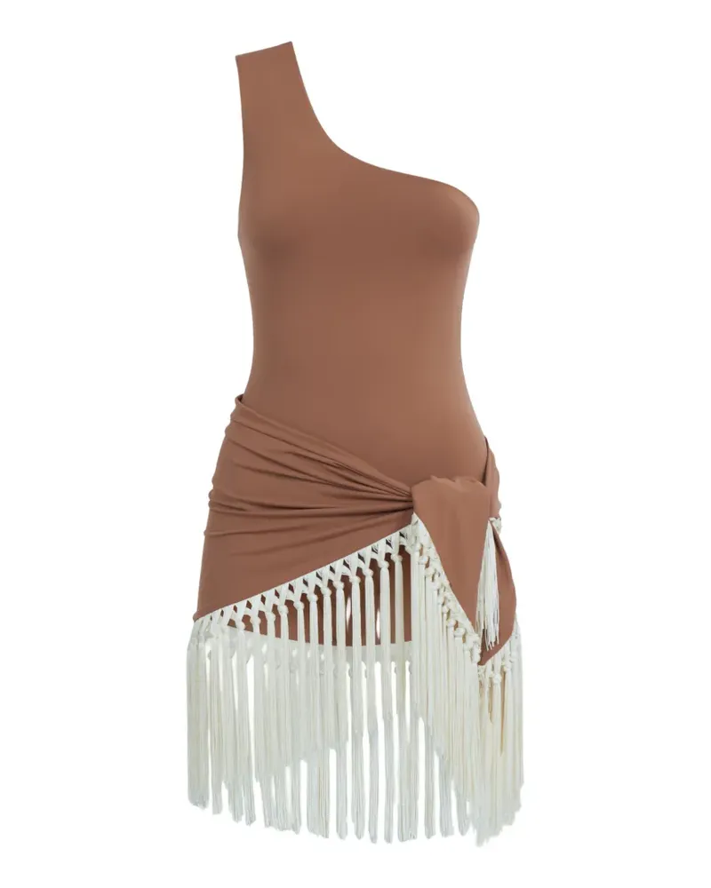 Taller Marmo Yacare swimsuit and fringe-trim pareo set - Braun Braun