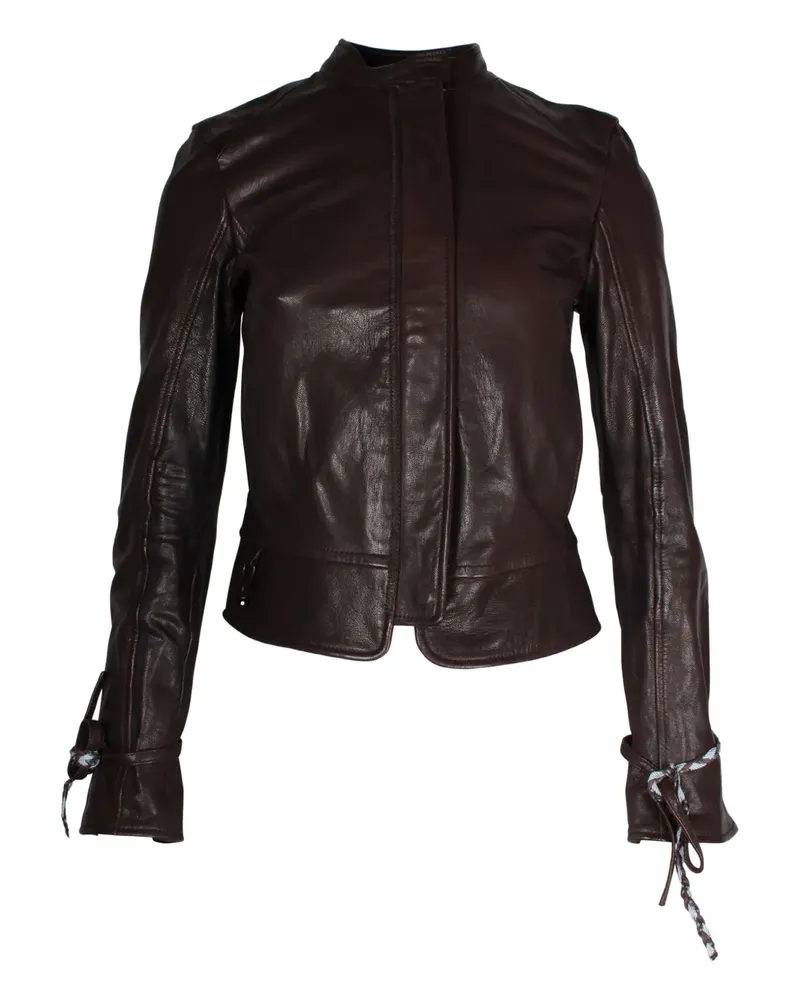 HUGO BOSS braided-detail leather jacket - Braun Braun