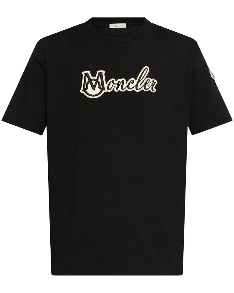 Moncler T-Shirt mit Logo-Stickerei - Schwarz Schwarz