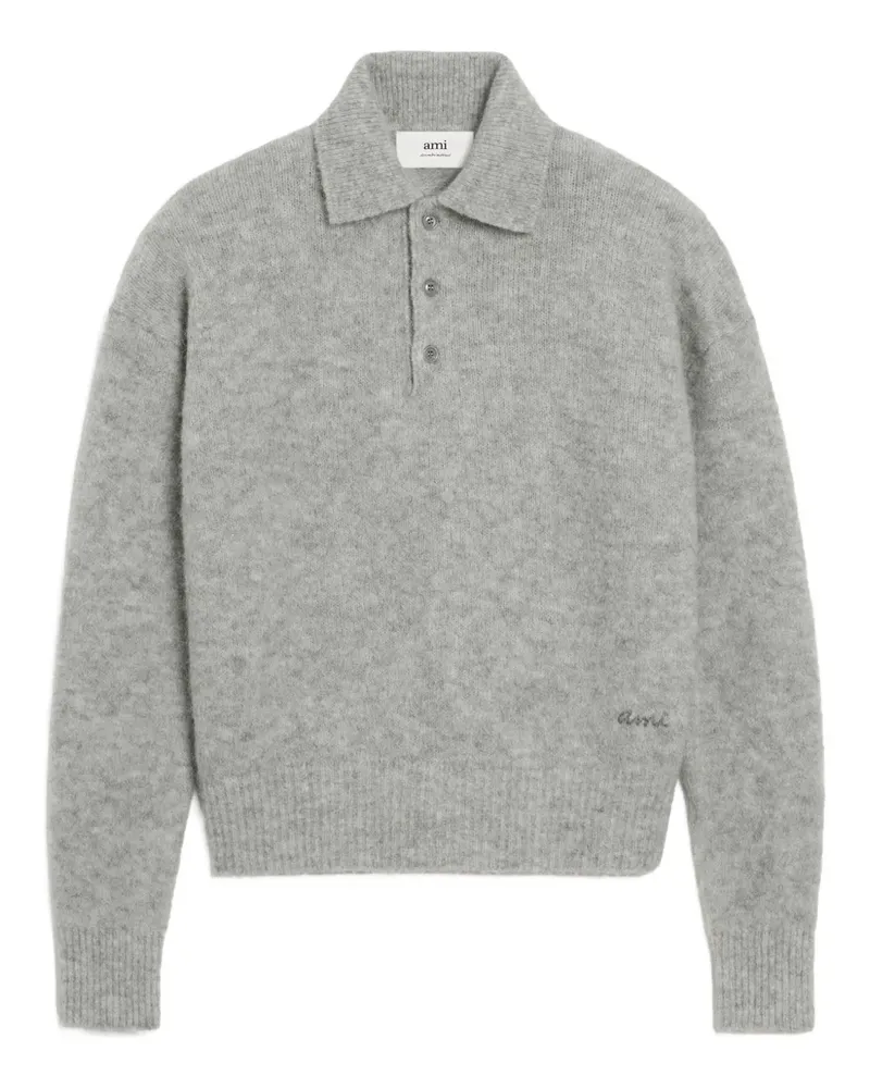 AMI Paris Poloshirt mit Logo-Stickerei - Grau Grau