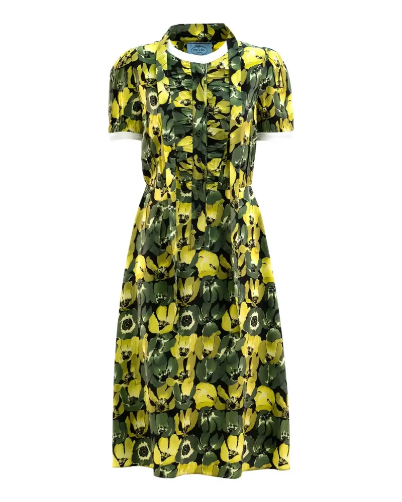 Prada Midikleid mit Blumen-Print - Gelb Gelb