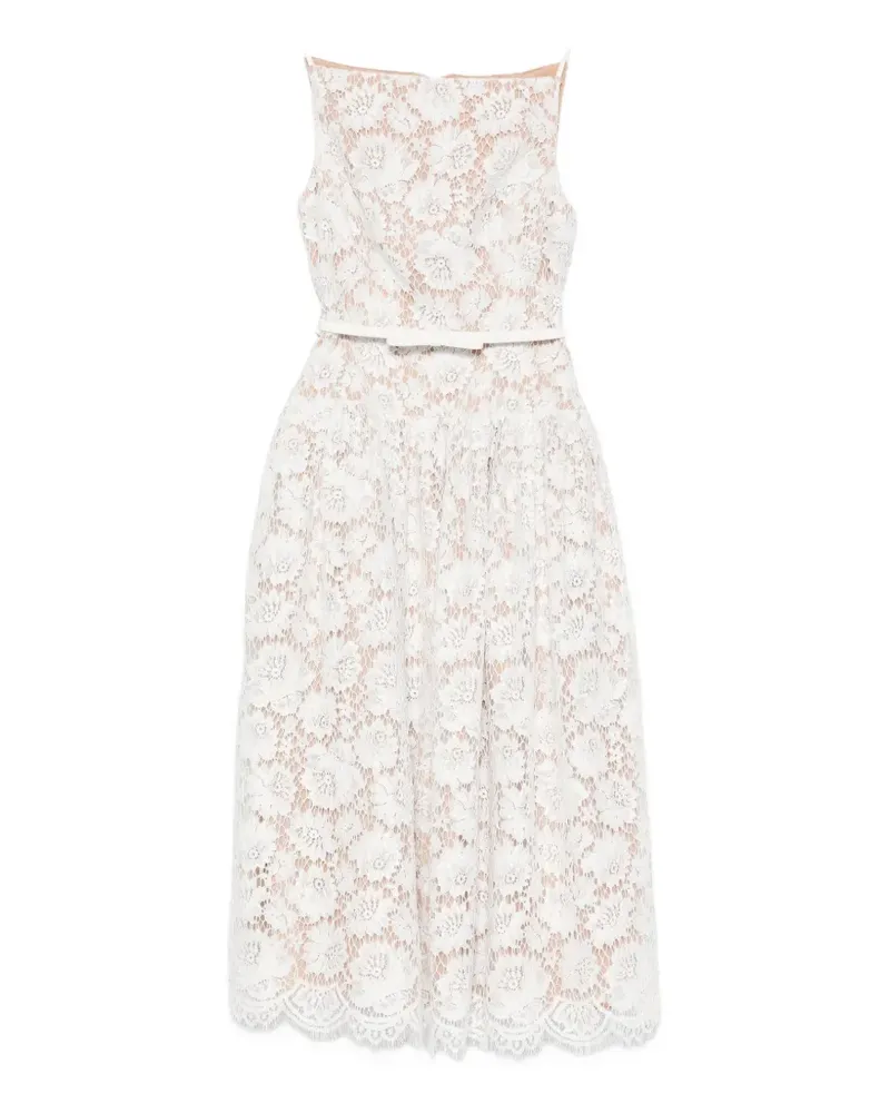 Self-Portrait lace-overlay belted midi dress - Weiß Weiß