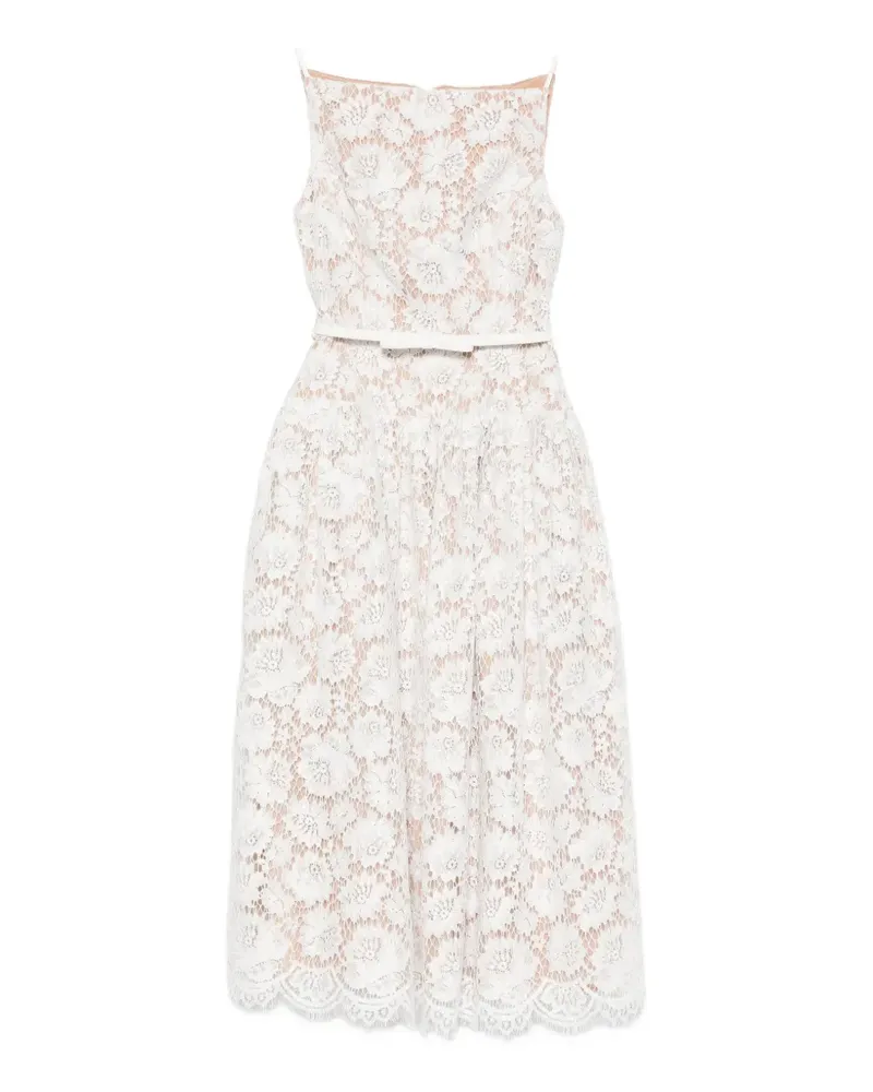 Self-Portrait lace-overlay belted midi dress - Weiß Weiß