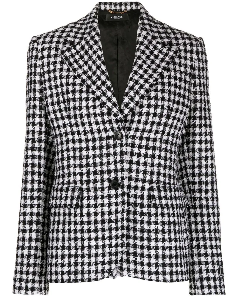 Versace Tweed-Blazer mit Hahnentrittmuster - Schwarz Schwarz