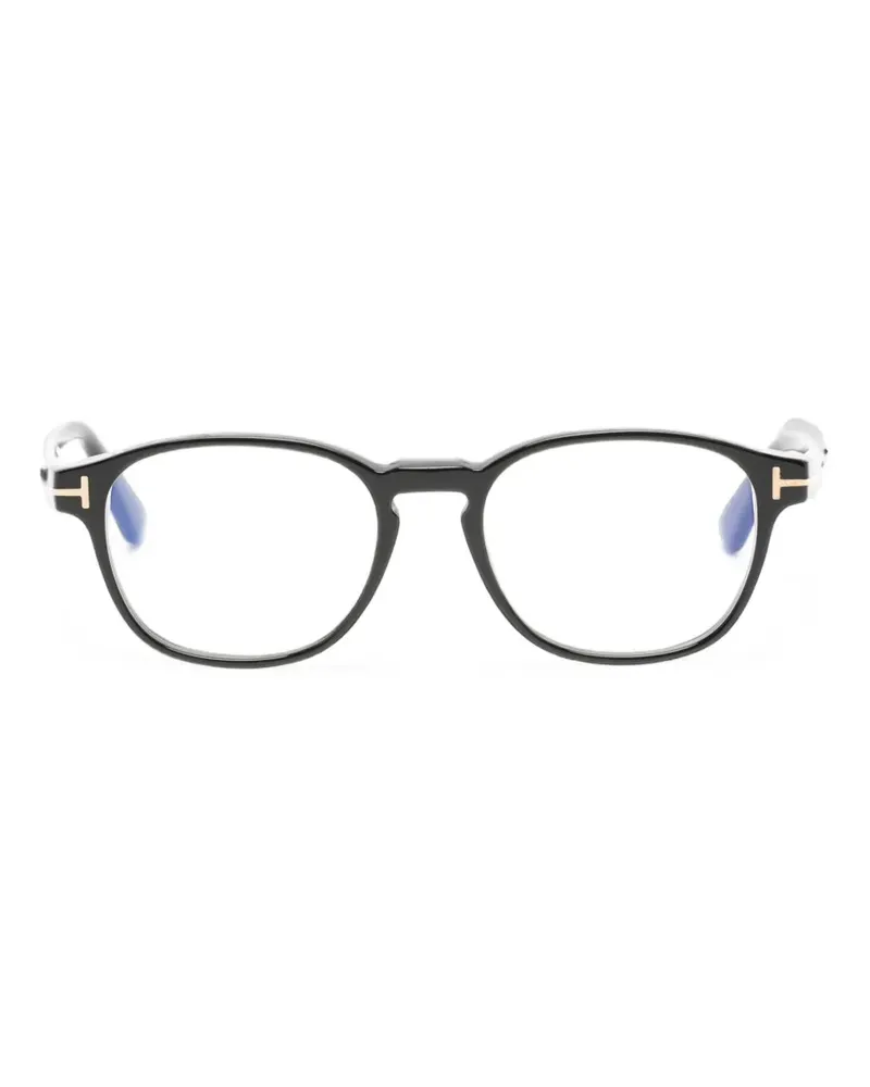 Tom Ford Runde Brille mit T-Motiv - Schwarz Schwarz