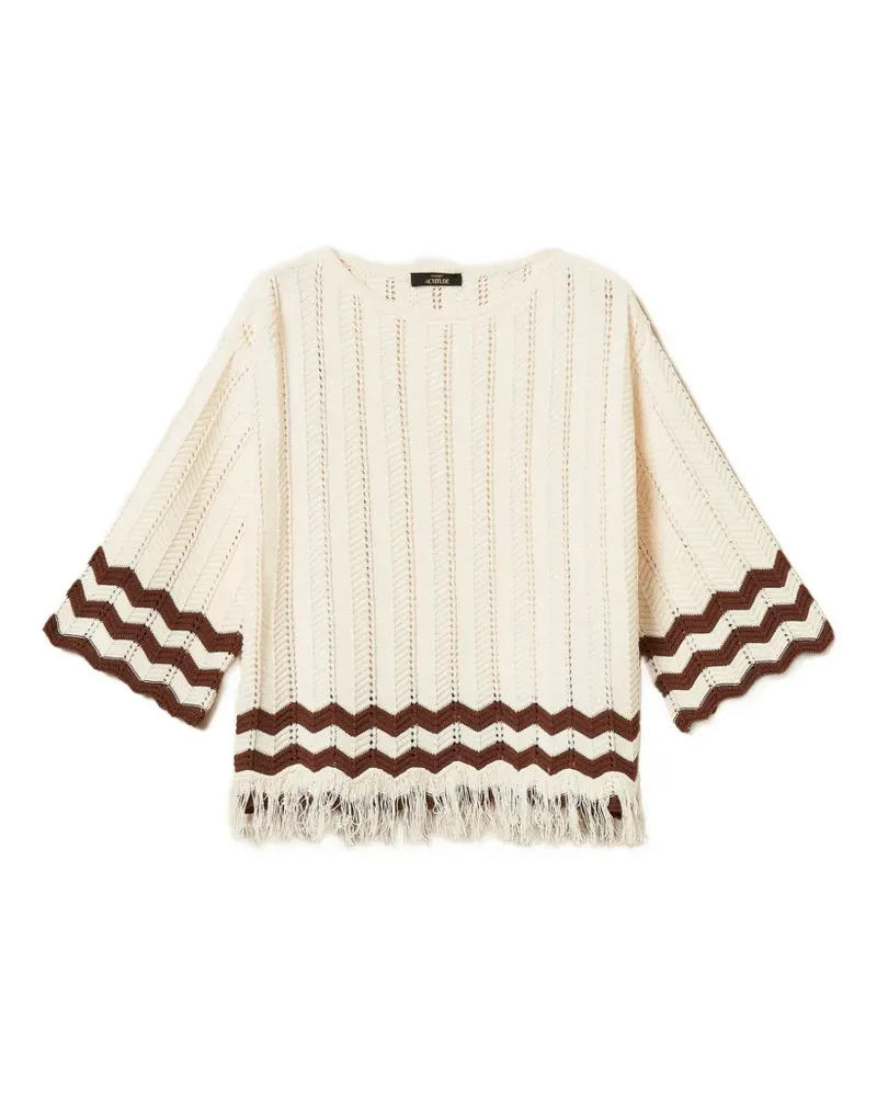 Twin-Set Fransenoberteil mit Zickzack-Print - Weiß Weiß