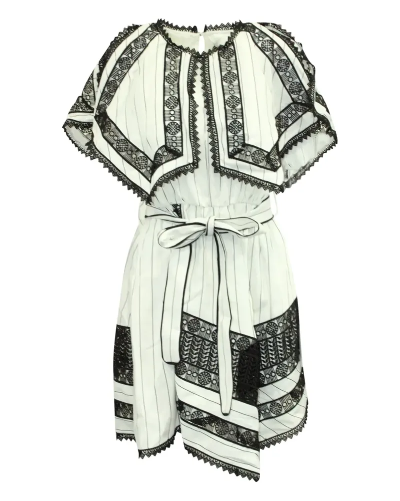 Self-Portrait Gestreiftes Kleid mit Spitzeneinsatz - Weiß Weiß
