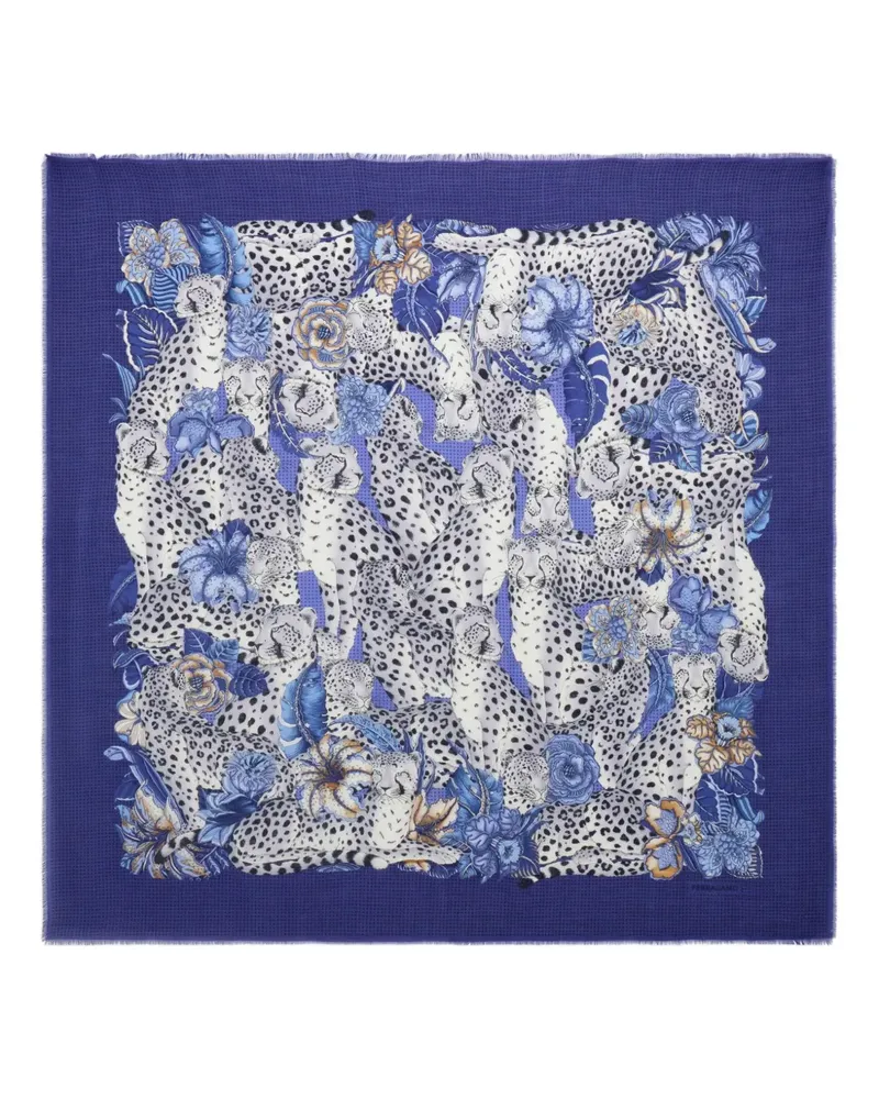 Ferragamo Ghepardo-print cashmere scarf - Blau Blau