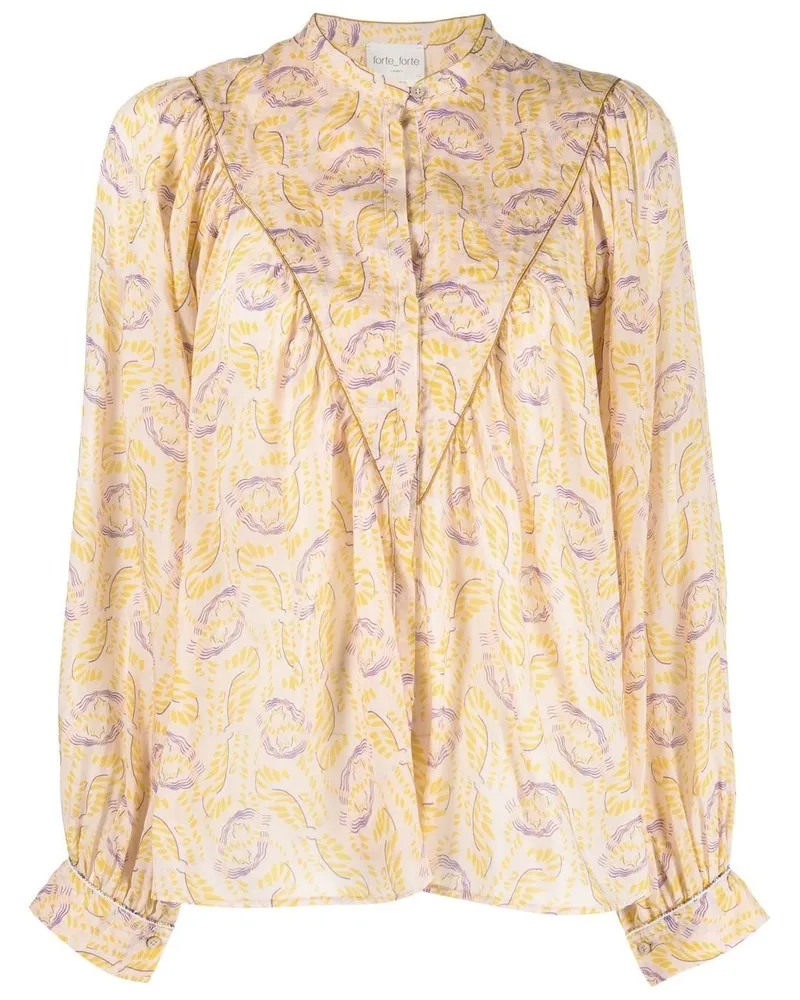 forte_forte Bluse mit abstraktem Print - Nude Nude